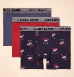 Lucky Brand Boxer Briefs Mens Large 36-38 Blue Red 3 Pk STRETCH UNDERWEAR NWT - Picture 1 of 12