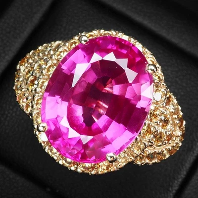 Anillos hechos a mano de plata de ley 925 de 23,70 quilates de turmalina rubelita rosa magenta Foto 1 de 4