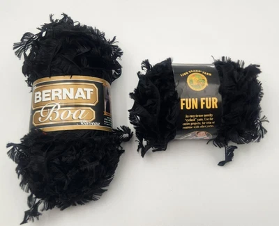 Bernat & Lion Brand Fun Fur Yarn 2 Pack “Black” Color - Image 1 of 3