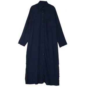 Damen-Maxikleid Revers Langarm geknöpft Hemd Freizeit locker einfarbig2910 - Bild 1 von 21