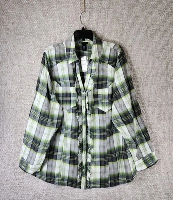 Blusa de algodón a cuadros Lane Bryant con volantes delanteros para mujer 22/24 verde negro blanco nueva con etiquetas Foto 1 de 4
