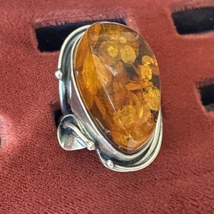 Statement-Ring 925 Sterlingsilber & baltischer Bernstein Blatt Größe 7,5 - Bild 1 von 11