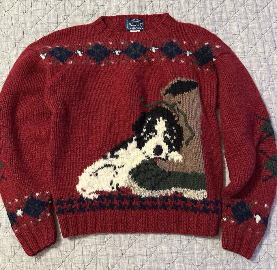 Suéter Woolrich Mujer 100% Lana Perro Gráfico Rojo Pullover Mujer’s M De Colección Foto 1 de 4