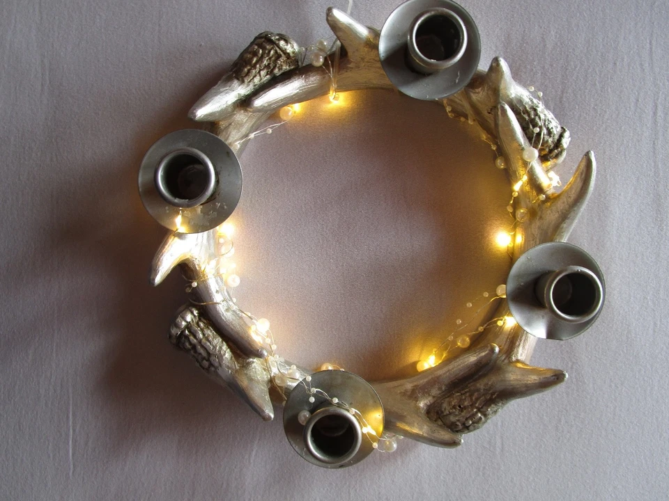 Adventskranz silber Geweih mit Beleuchtung - Bild 1 von 4