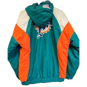 Vtg 90s Miami Dolphins Full Zip Winter Coat M NFL Pro Line Reebok - Picture 1 of 19