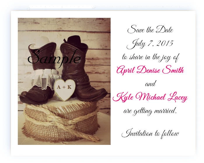 100 Botas de Cowboy Personalizadas Personalizadas Casamento Nupcial Ocidental Save The Date Cartões  - Imagem 1 de 1