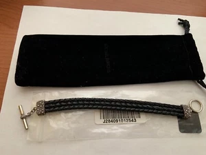 Michael Dawkins Starry Night Sterling Silver Black Leather Toggle 8" Bracelet - Picture 1 of 6