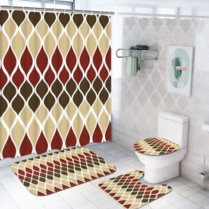 Espresso Weave Textured Fabric Shower Curtain 16 Piece Set With Rugs, Modern-NEW - Picture 1 of 12