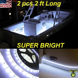 2x 2' (24") White LED Boat Deck Light Waterproof Bow Trailer Fishing Pontoon 12v - Picture 1 of 5
