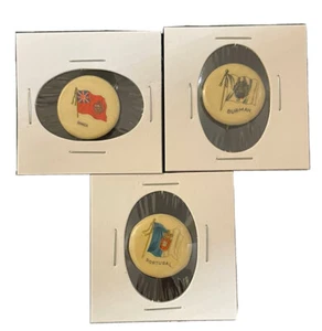 Kanada Portugal Burmah Lot 3 Flaggen der Nationen Tabak Pin um 1910 22mm Button - Bild 1 von 13