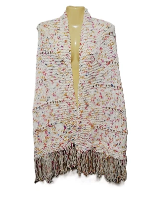 NEW Cream Ivory Flecked Speckled Knit Shawl Wrap Scarf Boho Hippie Knitted - Image 1 of 4