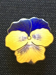 Broche antiguo de colección guilloche esmaltado pansy plata esterlina - Imagen 1 de 3