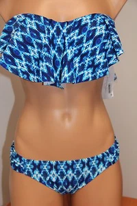 NWT Jessica Simpson Swimsuit Bikini 2 pc set Sz M Navy Multi Bandeau - Picture 1 of 4