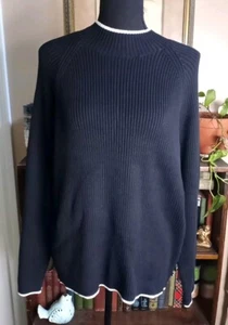 Izod Sweater, Women's 1X, Black, White, Long-sleeved, High Neck - Picture 1 of 11