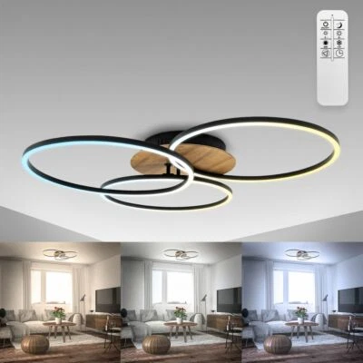 LED Deckenleuchte Holz CCT dimmbar Fernbedienung Deckenlampe Nachtlicht drehbar  - Bild 1 von 4