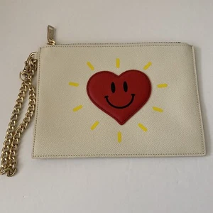Samantha Thavasa Miranda Kerr Cream Leather Heart Gold Chain Wristlet Bag - Picture 1 of 5