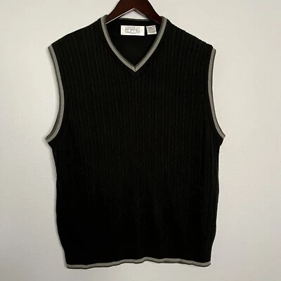 Chaleco Suéter Gianfranco Ruffini Para Hombres Negro con Borde Gris Talla L Foto 1 de 4