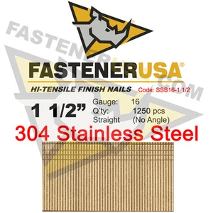 1 1/2" 16 Gauge 304 Stainless Steel Straight Finish Nails 16 ga (1250 ct) - Imagen 1 de 1