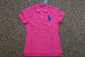 New Polo Ralph Lauren Women's SKINNY FIT Big Pony Polo Shirt - PINK - Size XS - Picture 1 of 2