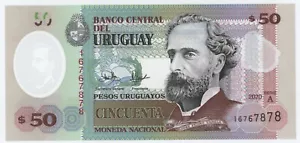 Uruguay 50 Pesos 2020 Pick 102 UNC Uncirculated Banknote Serie A Polymer - Picture 1 of 2