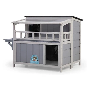 Wooden Cat House 2-Tier Enclosure Jumping Platforms Play Run Waterproof Outdoor - Picture 1 of 13