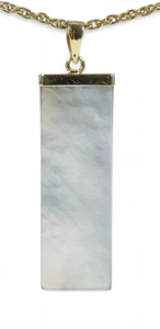 Vintage Solid 14ct Yellow Gold Rectangular Mother of Pearl Necklace Pendant MOP - Picture 1 of 9