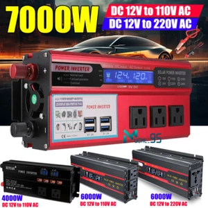 7000W Car Power Inverter DC 12V To 110V/220V AC Pure Sine Wave Solar Converter - Picture 1 of 129