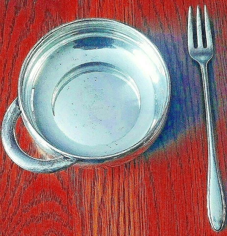 Antique Towle Sterling Modernist Porringer Baby Bowl &Gorham Lyric Cocktail Fork Cover