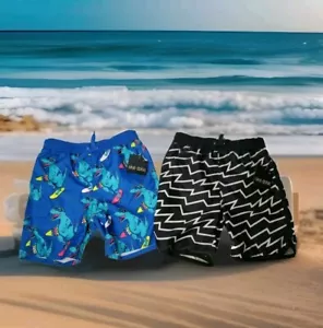 Boys 4T Swim Trunks Lot Of 2 Okie Dokie dinosaur & stripe SHORTS NEW 50+ UPF new - Picture 1 of 12