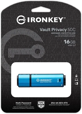 Kingston Ironkey Vault Privacy 50 USB-C 16GB Flash Drive | IKVP50C/16GB - Image 1 of 4