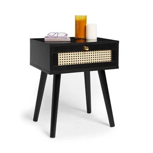 Black Side Table, 1 Drawer End Table, Bedside Table & Nightstand - Spinningfield