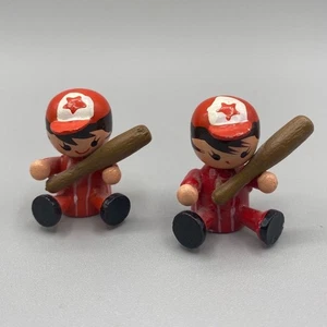 Vintage Doll House Toys Cake Toppers Wood Baseball Player 2pc Lot - Picture 1 of 8