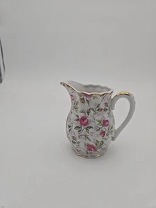 Jarra de colección Lefton China pintada a mano rosa chintz crema adorno dorado 912R**71-11 - Imagen 1 de 4