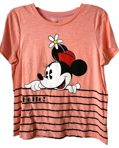 Disney Store Minnie Mouse Hello Good-bye T-Shirt Ladies Coral Medium - Picture 1 of 4