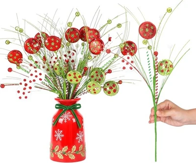 Gejoy 9 Pcs Christmas Tree Picks Sprays 16'' Large Lime Green and Red...  - Image 1 of 4