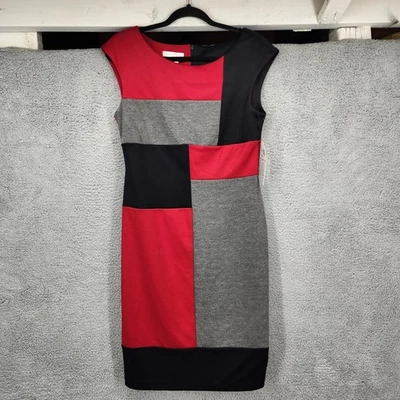 Vestido Vaina London Times Colorblock Rojo Negro Gris Manga Gorra Hasta la Rodilla Talla 10 Foto 1 de 4