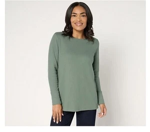 Denim & Co. Reg. Waffle Knit Crew Neck Long Sleeve Tunic XL Green A566733 - Picture 1 of 3