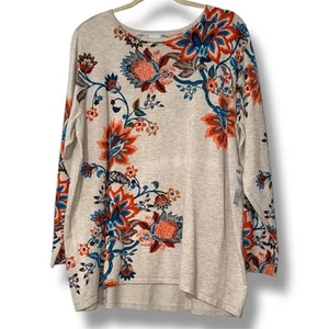 Chico’s size 3 (XL) pullover sweater floral crew neck pullover Heather oatmeal - Picture 1 of 11
