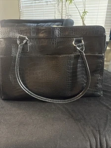 Schwarzes Leder Taschenbuch 14”x15” Reißverschluss zwei Griffe Markenlos Sauber - Bild 1 von 14