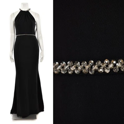 Vestido de noche largo con cuentas de cristal Carmen Marc Valvo talla 12 en negro/plateado Foto 1 de 4