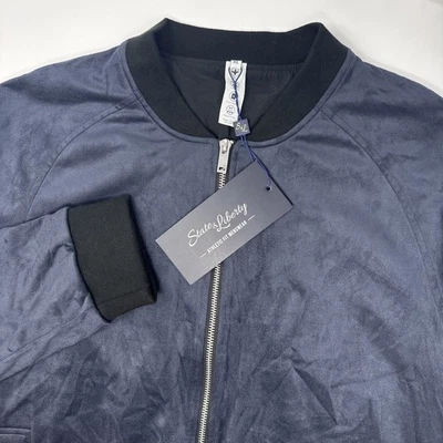 State & Liberty Suede Stretch Full Zip Bomber Jacket Navy Blue Men’s XL NEW - Image 1 of 4