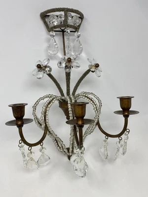 Aplique de pared Candelabro 3 cristales de velas flores florales con cuentas italiano veneciano Foto 1 de 4