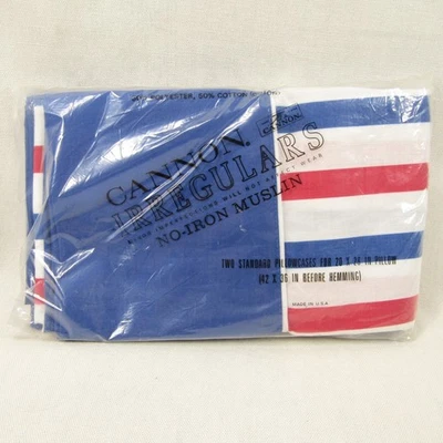 Vintage Cannon IRREGULAR Conjunto de 2 Fronhas Sem Ferro Listradas Vermelho Branco Azul NOVO - Imagem 1 de 4