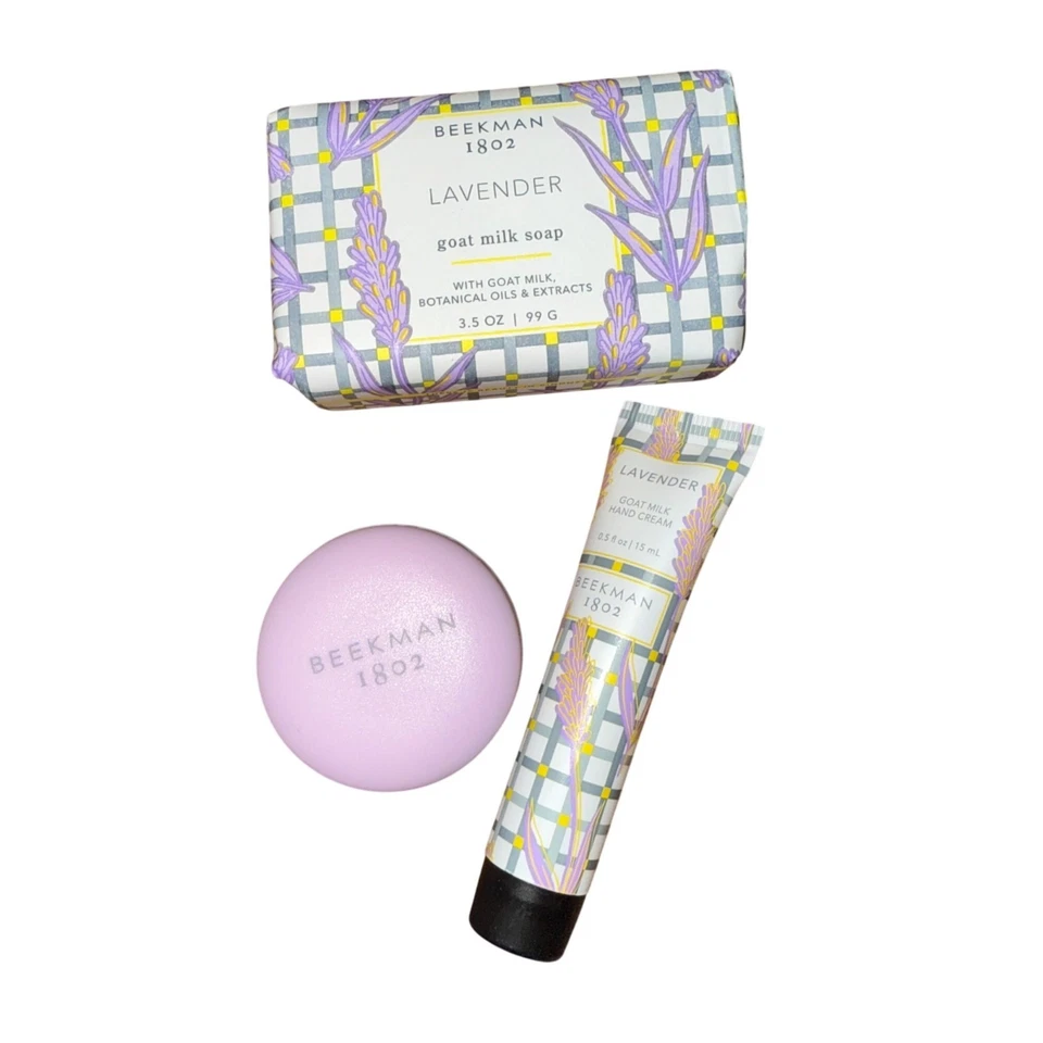 Beekman 1802 Jabón Leche de Cabra Lavanda Crema de Manos y Bálsamo Labial Set Foto 1 de 4