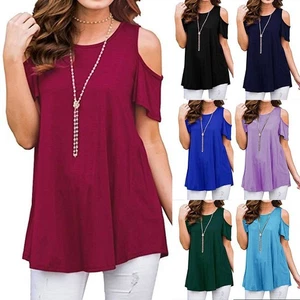 Plus Size 24 Womens Cold Shoulder T Shirt Ladies Summer Loose Casual Blouse Tops - Picture 1 of 19