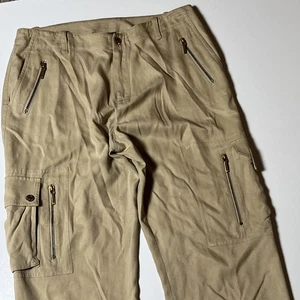 Pantaloni cargo Lauren Ralph Lauren 100% seta taglia 10 marroni utility pantaloni leggeri - Foto 1 di 8
