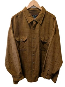 Vtg BRUNO Mens Sz 3x Brown Grid Sueded MicroFiber Long Sleeve Button Down Shirt - Picture 1 of 8