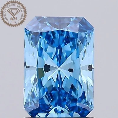 Radiant Cut IGI Certified 1.23 Ct Loose Lab Diamond Fancy Vivid Blue color VVS2 - Image 1 of 4
