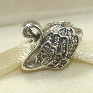 New Authentic Pandora Charm Majestic Swan Bead 791732CZ W Tag & Suede Pouch - Picture 1 of 5