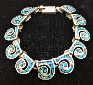 BRAZALETE DE COLECCIÓN MEXICO TAXCO TM-275 PLATA ESTERLINA MOSAICO TURQUESA - Imagen 1 de 9